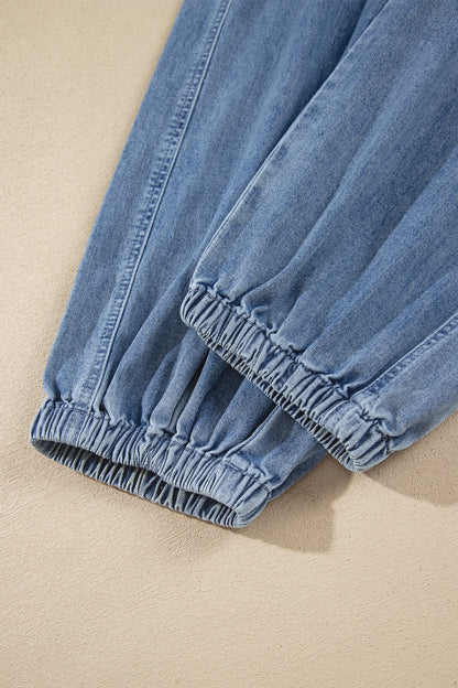 Dusk Blue Elastic Waist Harem Ankle Length Jeans