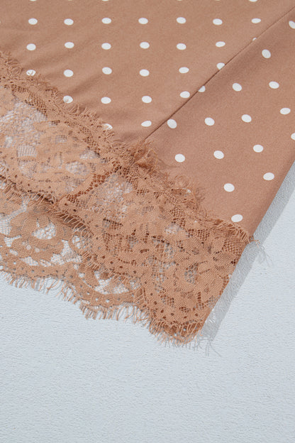 Khaki Polka Dot Lace Hem Elegant Long Shift Skirt