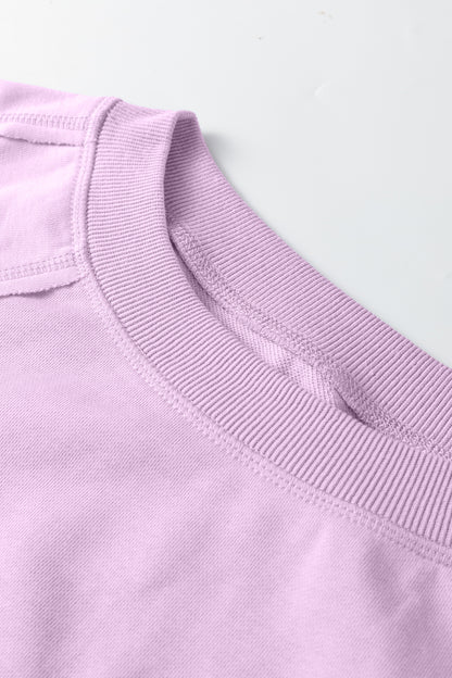 Orchid Petal Solid Color Raw Seam Patchwork Baggy Sweatshirt