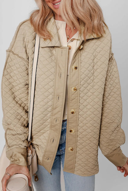 Jet Stream Solid Color Quilted Puffer Buttoned Shacket - Chic Meadow Boutique 