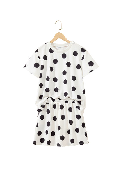 White Polka Dot Short Sleeve Top Casual Skort 2pcs Outfit
