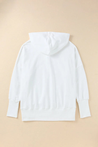 White Batwing Sleeve Pocketed Henley Hoodie - Chic Meadow Boutique 