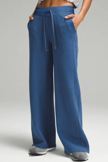 Sail Blue Drawstring High Waist Wide Leg Pocketed Sweatpants - Chic Meadow Boutique 