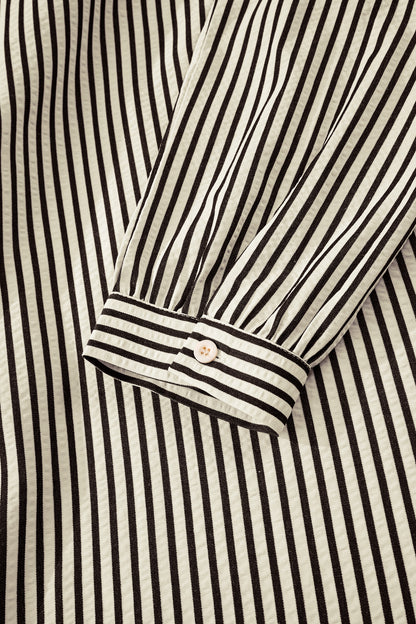 Black Stripe V Neck Zip Front Cinched High Waist Midi Dress