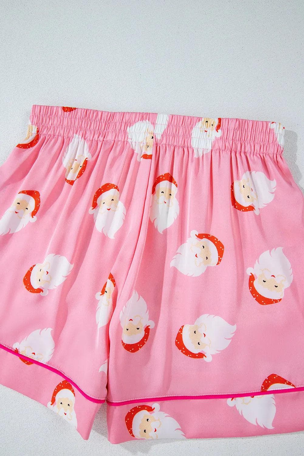 Loungewear & Sleepwear/Sleepwear Pink Christmas Santa Claus Print Satin Shirt and Shorts Set