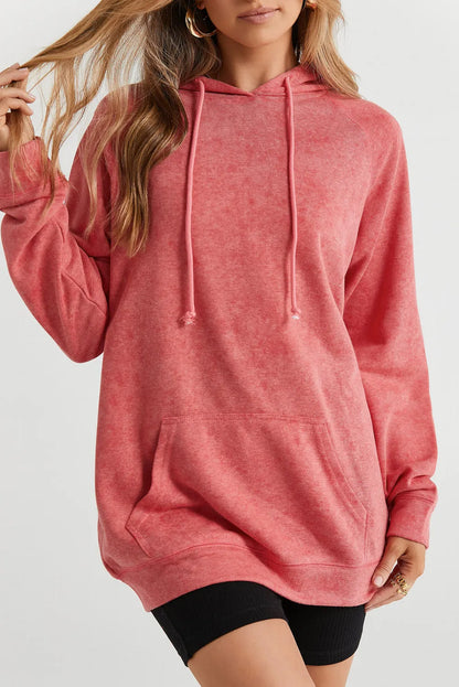 Mineral Wash Kangaroo Pocket Drawstring Pullover Hoodie - Chic Meadow Boutique 