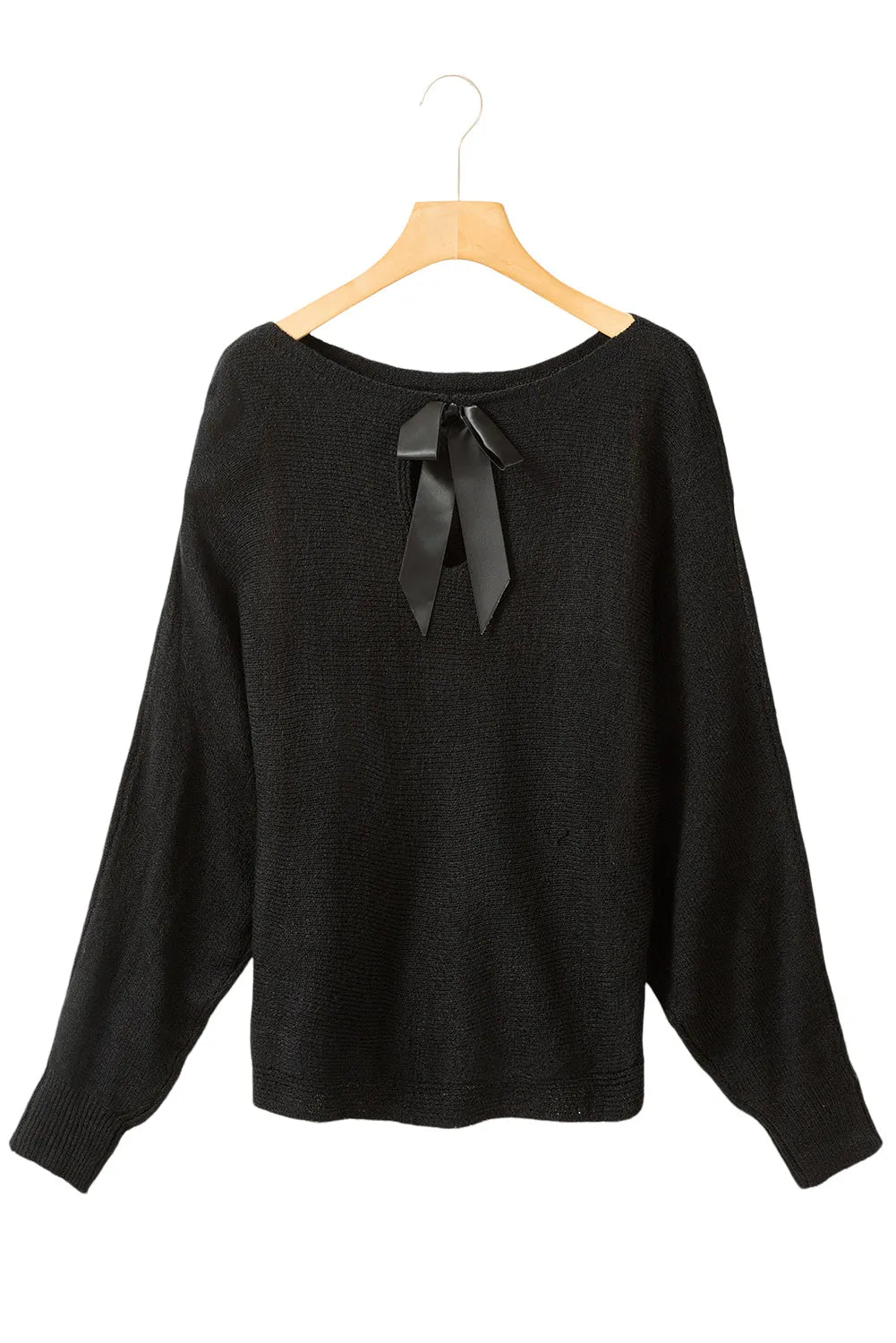 Black Ribbon Bow Knot Dolman Sleeve Sweater - Chic Meadow Boutique 