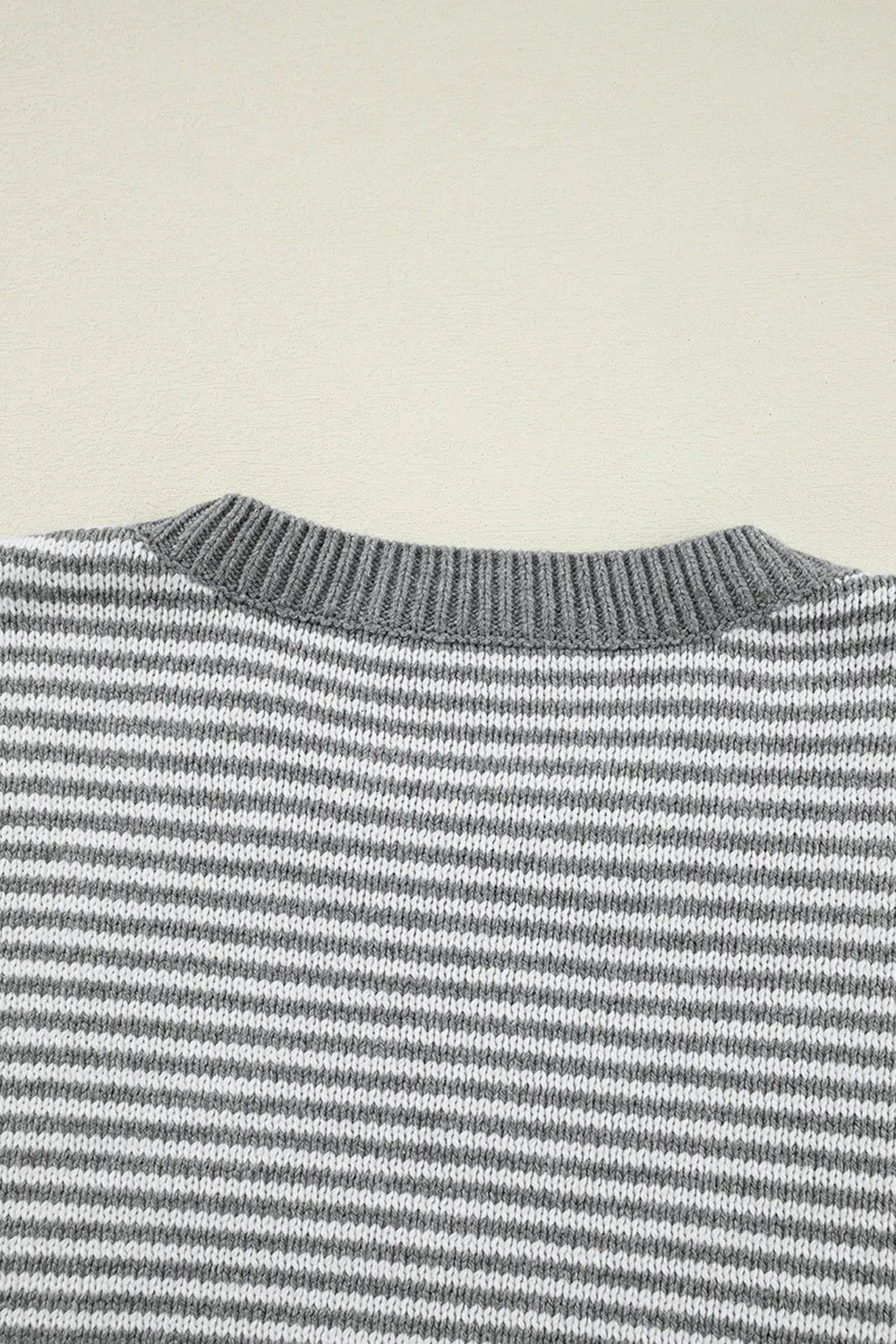 Gray Stripe Geometric Textured Drop Shoulder Sweater - Chic Meadow Boutique 