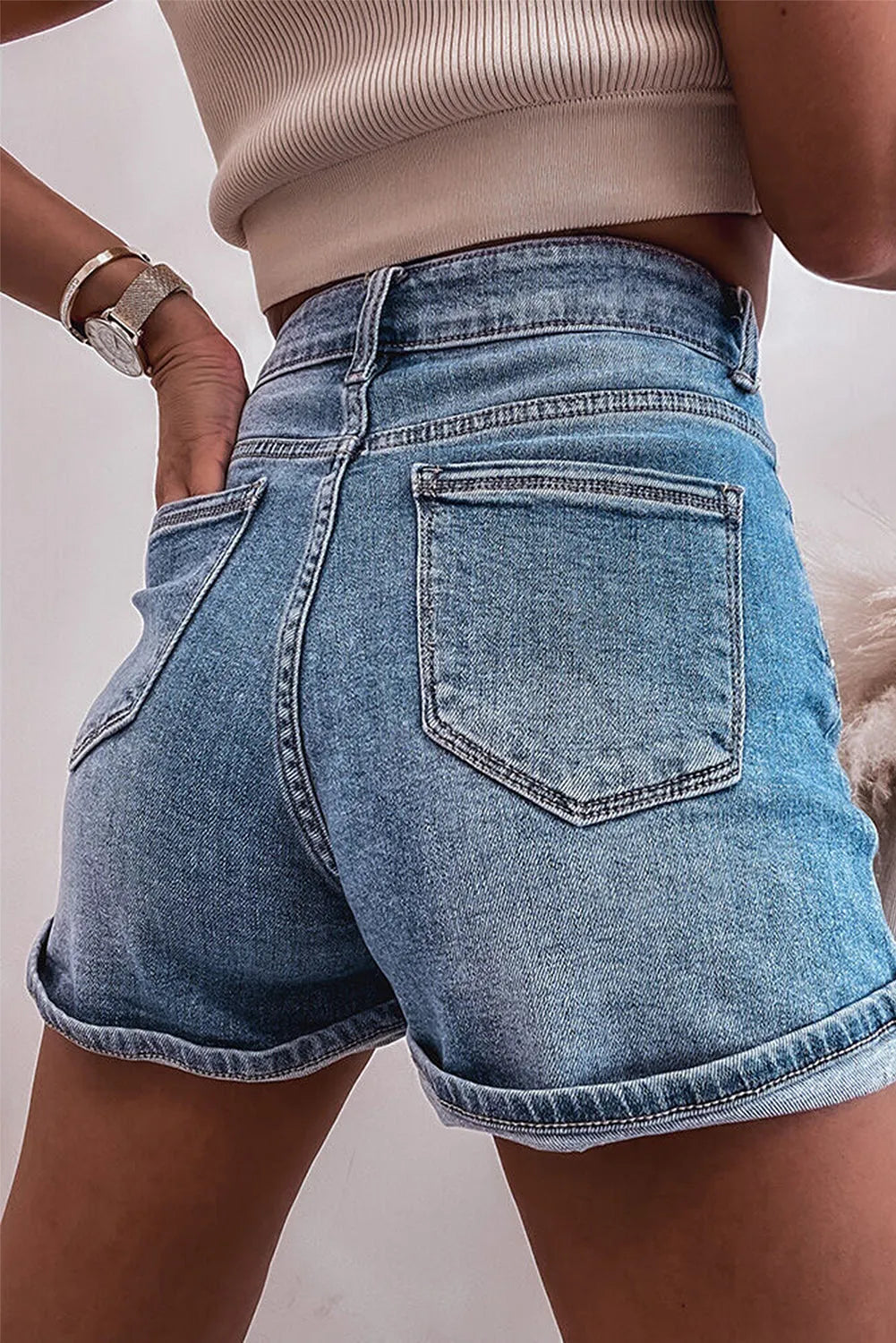 Ashleigh Blue Rhinestone Embellished Denim Shorts - Chic Meadow Boutique 