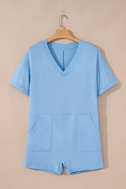 Myosotis Loose Half Sleeve V Neck Knit Romper