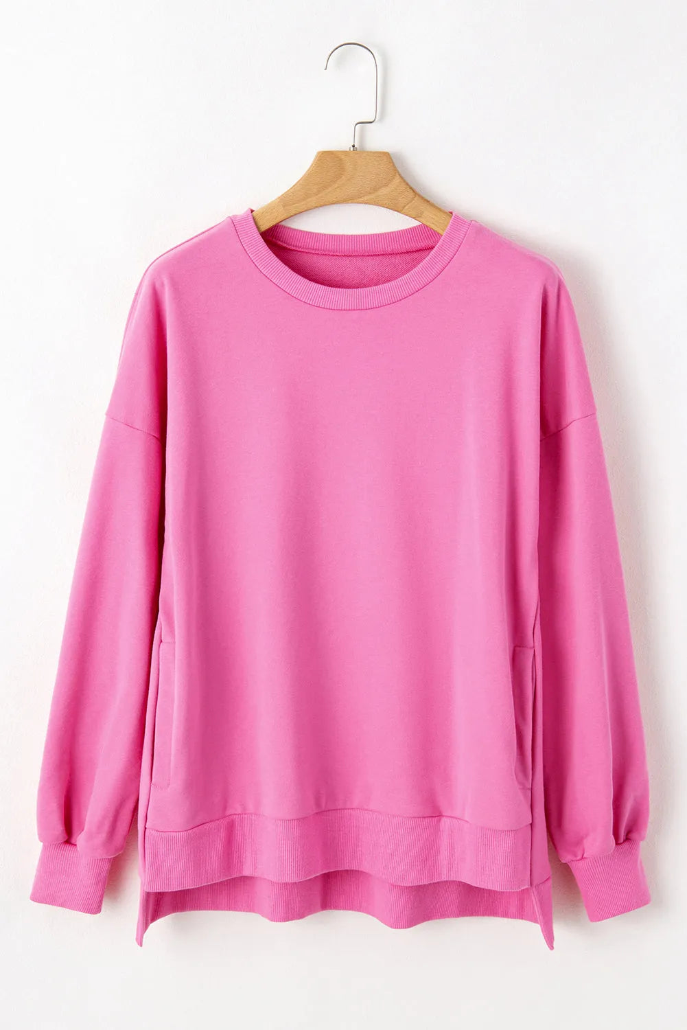 Bonbon Solid O Neck High Low Hem Pullover Sweatshirt - Chic Meadow Boutique 