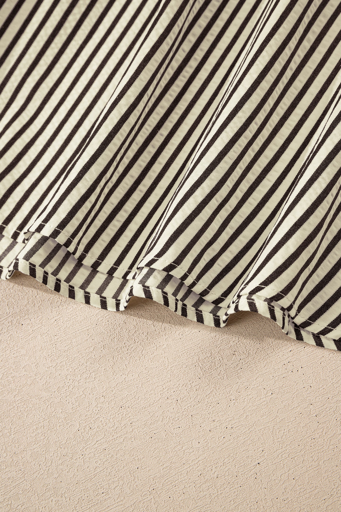 Black Stripe V Neck Zip Front Cinched High Waist Midi Dress