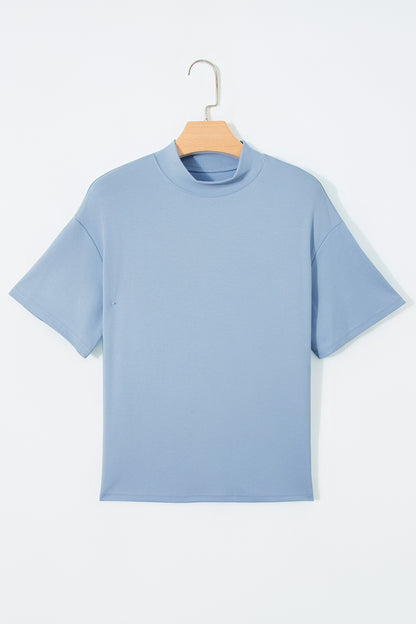 Beau Blue Solid Color High Neck Oversize Tee