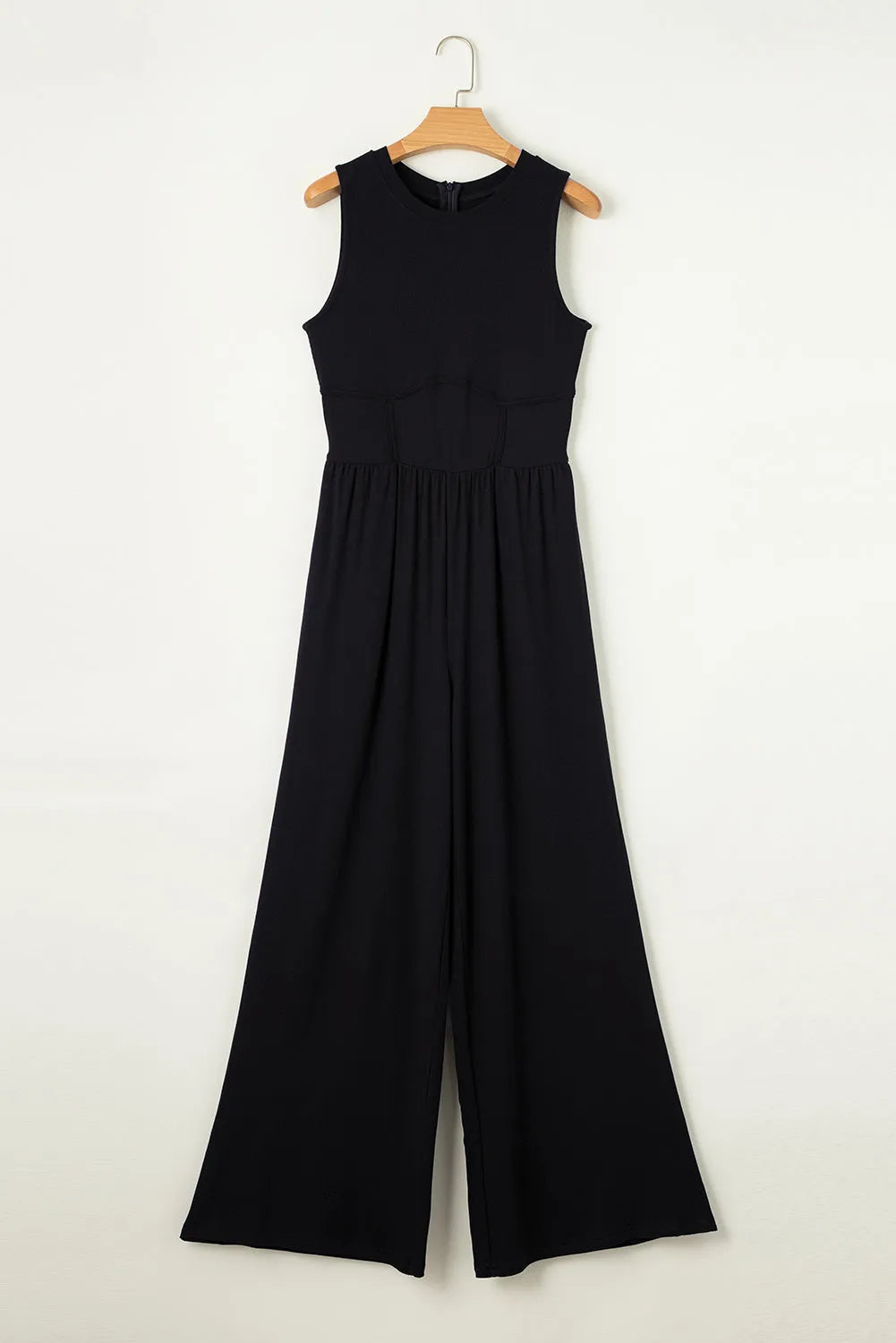 Black Cinched Waist Sleeveless Wide Leg Jumpsuit - Chic Meadow Boutique 