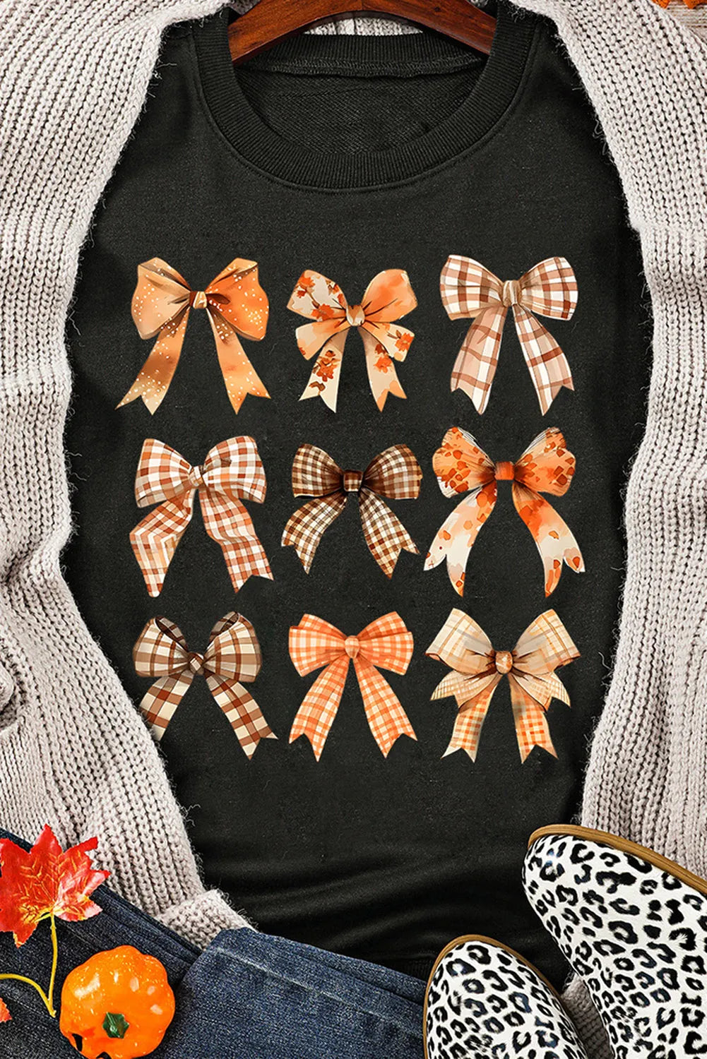 Black Thanksgiving Spice Bowknot Graphic Sweatshirt - Chic Meadow Boutique 