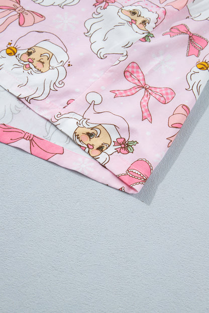 Pink Abstract Santa Print Long Sleeve Full-Length 2Pcs Lounge Set
