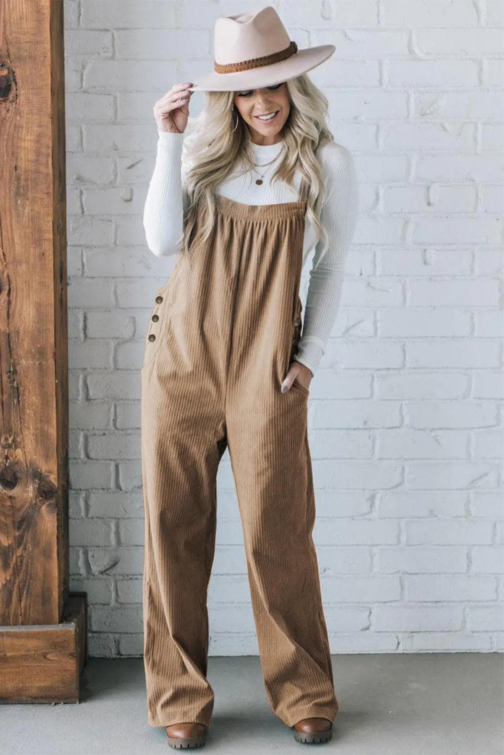 Bottoms/Jumpsuits & Rompers Gray Morn Solid Pocketed Loose Fit Corduroy Overall