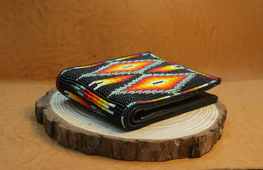 Black Handmade Beaded Bifold Wallet Gift of Men Gift for her