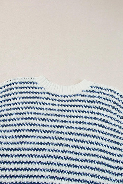 Tops/Sweater Vests Blue Stripe Ribbed Trim Loose Fit Knitted Sweater Vest