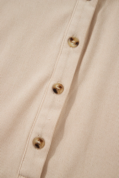 Oatmeal Corduroy Half Button Collared Long Sleeve Mini Dress