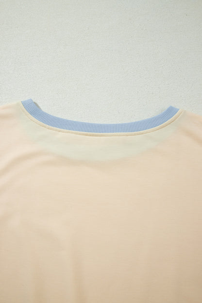 Apricot Colorblock Edge Drop Shoulder T Shirt and Skort 2Pcs Set
