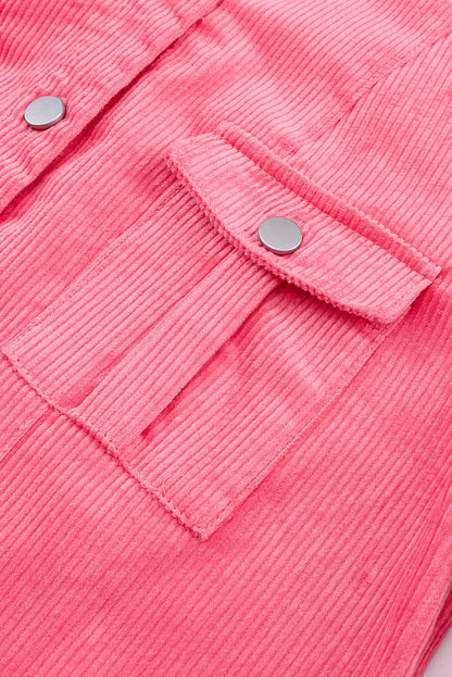 Pink Buttoned Flap Pocket Corduroy Jacket - Chic Meadow Boutique 