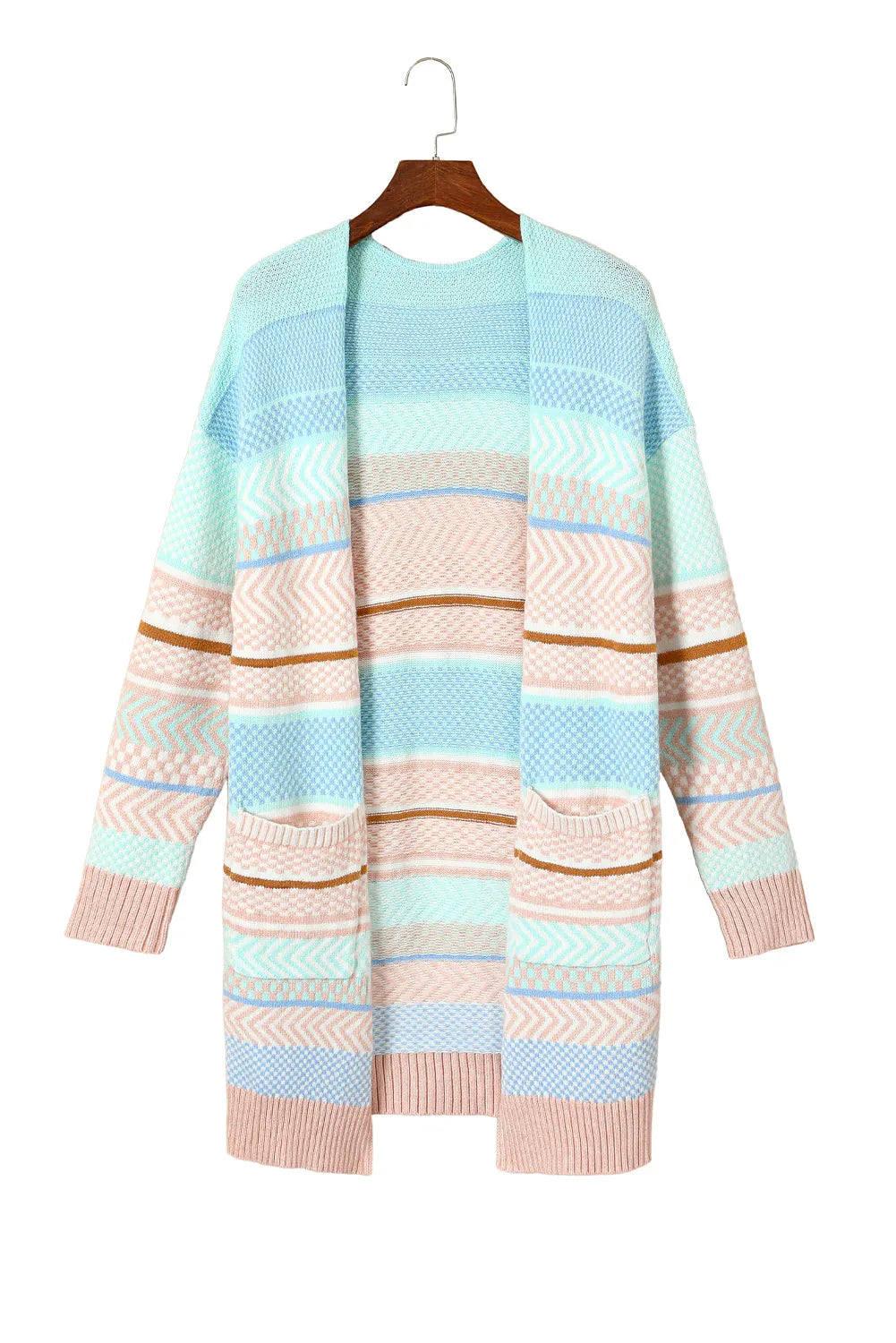 Multicolour Striped Printed Knitted Open Front Cardigan - Chic Meadow Boutique 