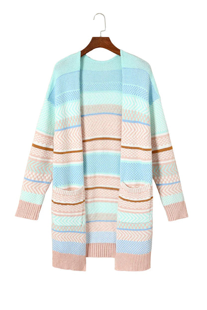 Multicolour Striped Printed Knitted Open Front Cardigan - Chic Meadow Boutique 