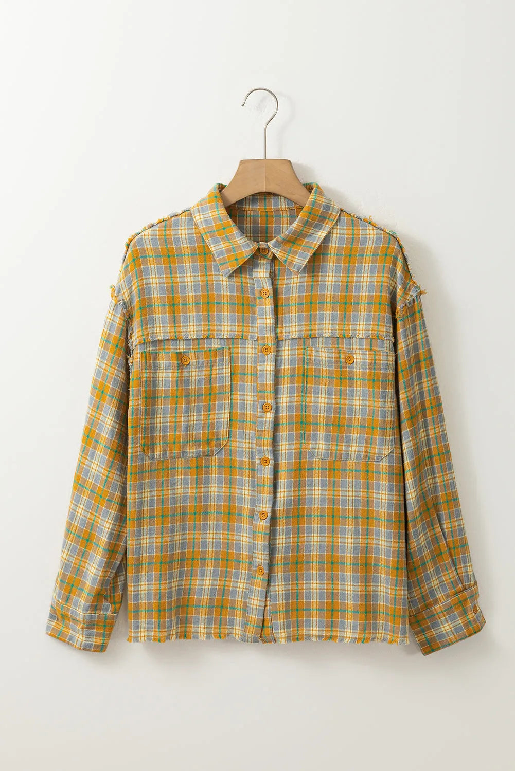 Ginger Plaid Embroidery Patch Button-Down Shacket - Chic Meadow Boutique 