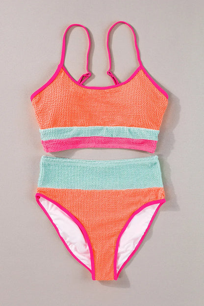 Grapefruit Orange Color Block High Waisted Sexy Bikini Set - Chic Meadow Boutique 