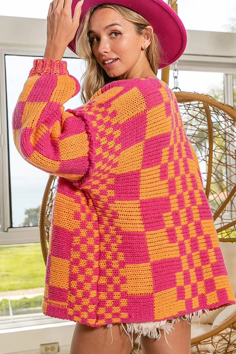 Multicolor Open Front Mixed Checkered Pattern Knit Cardigan - Chic Meadow Boutique 