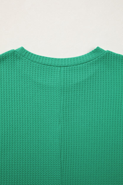Sea Green Waffle Textured Knit Dolman Short Sleeve Loose Top