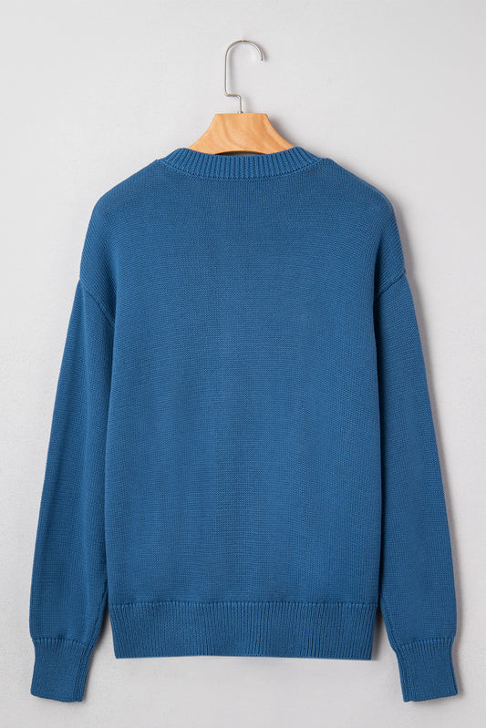 Dusk Blue Howdy Embroidered Graphic Western Sweater