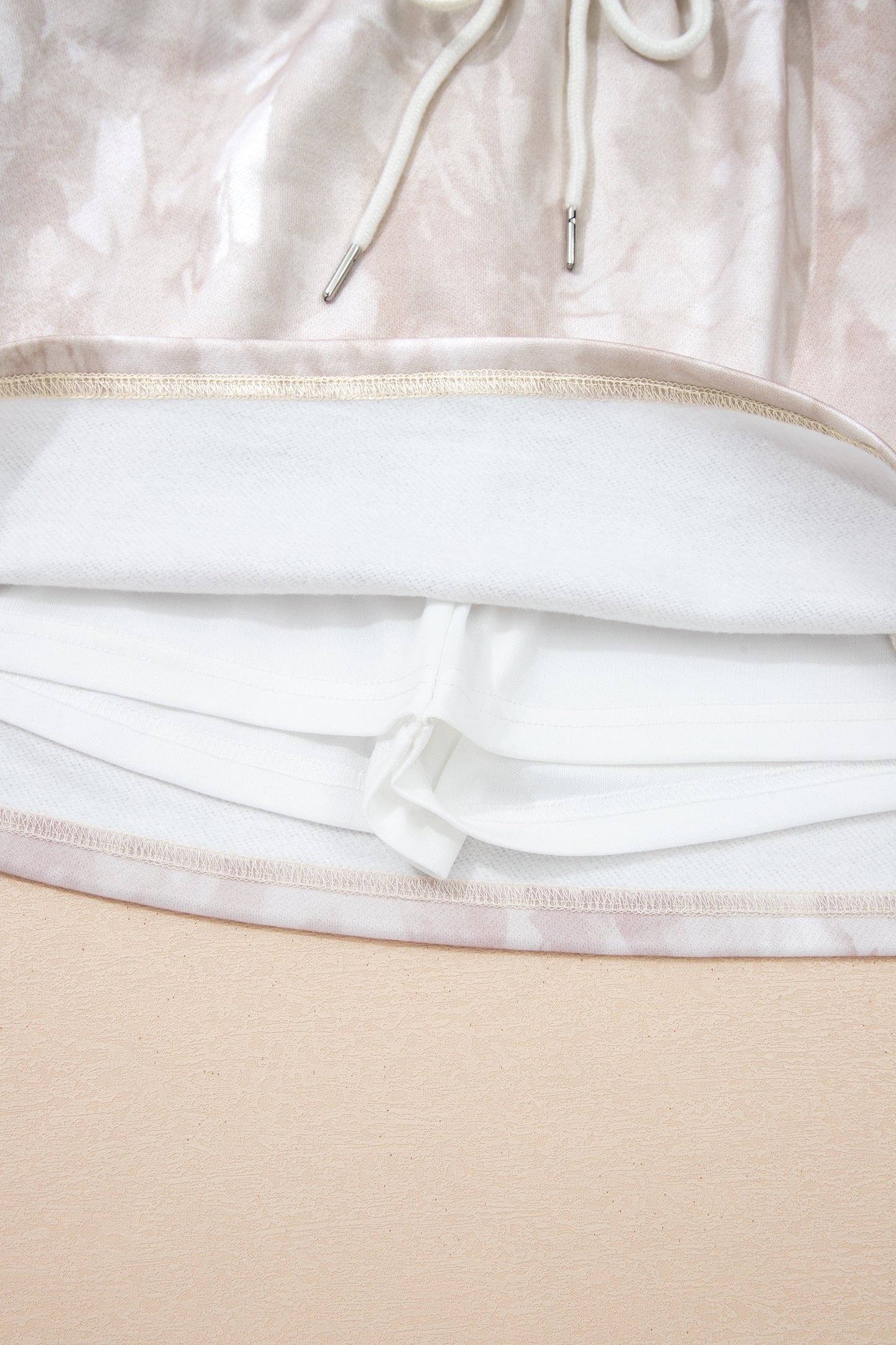 White Abstract Woodland Print Balloon Sleeve Pullover Drawstring Mini Skirt Set