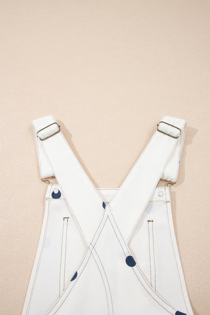 Jet Stream Polka Dot Print Bib Pocket Denim Barrel Overalls Jumpsuit