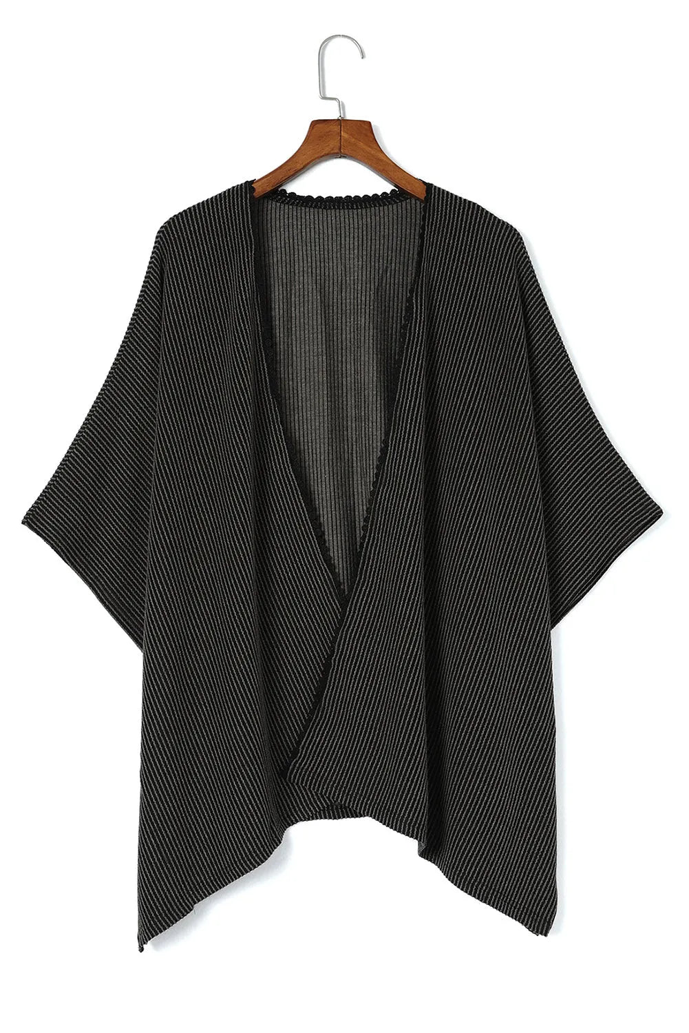 Black Lace Trim Ribbed Oversize Kimono - Chic Meadow Boutique 