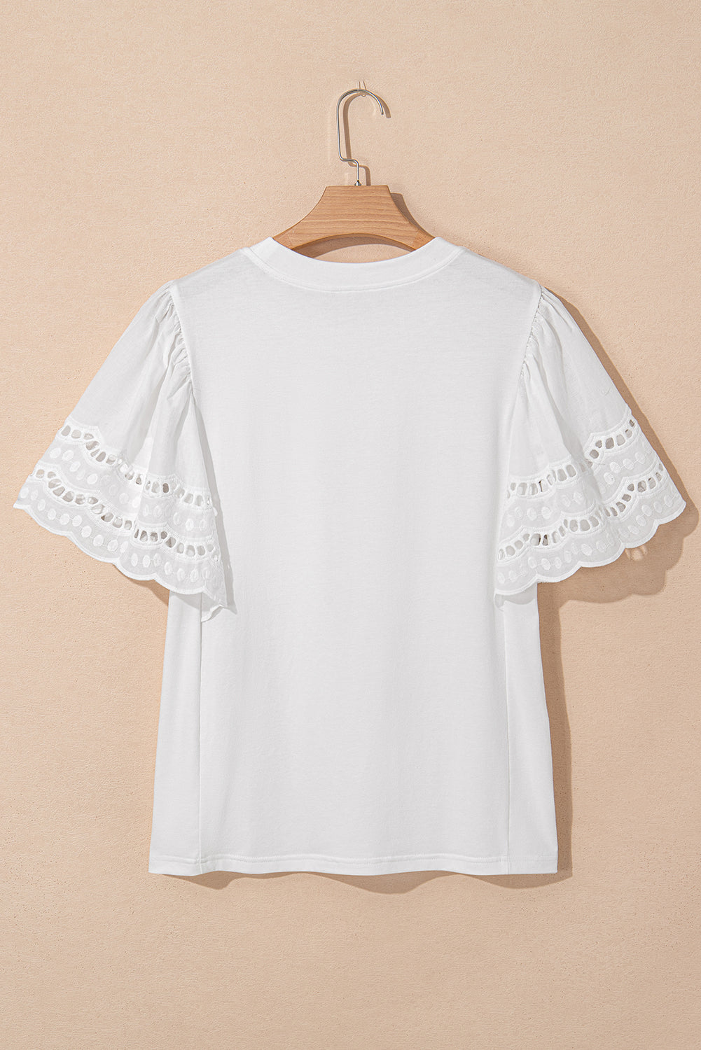 White Hollow Out Embroidered Short Sleeve O Neck Top