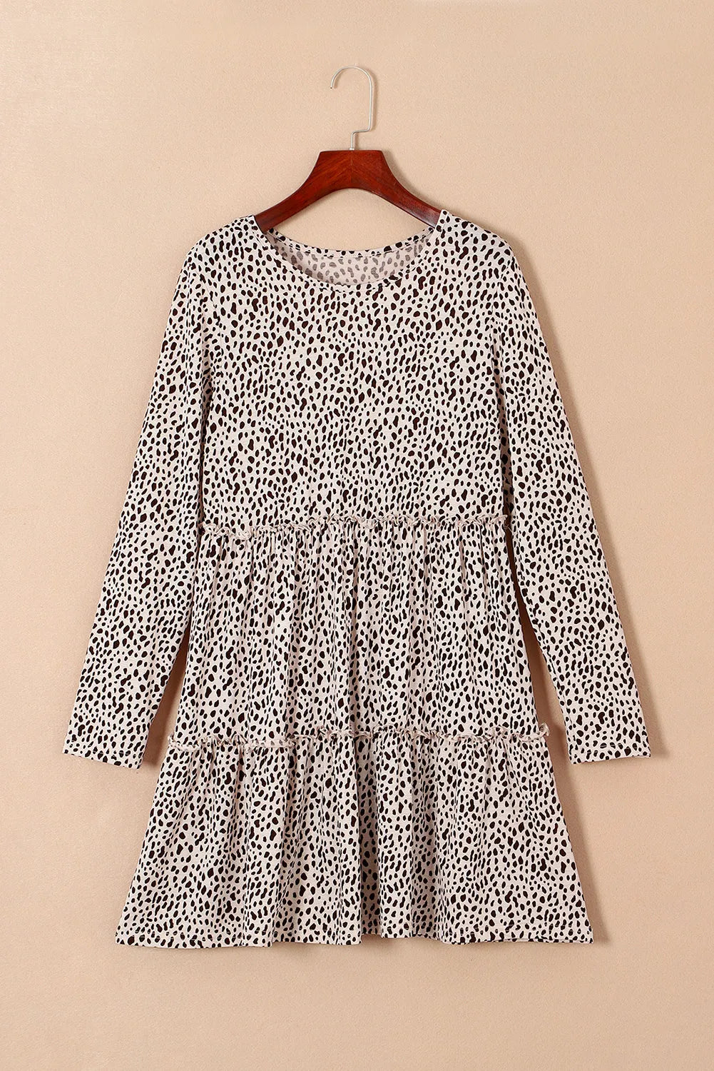 Leopard Animal Print Tiered Long Sleeve Dress - Chic Meadow Boutique 