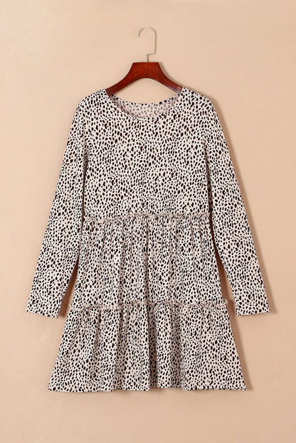 Leopard Animal Print Tiered Long Sleeve Dress - Chic Meadow Boutique 