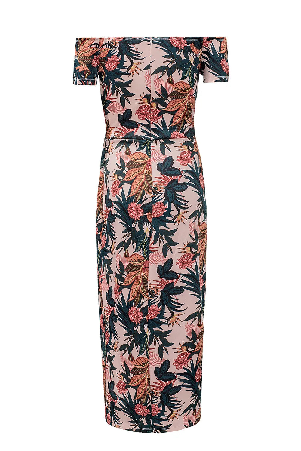 Pink Pattern Print Off Shoulder Slit Bodycon Midi Dress - Chic Meadow Boutique 