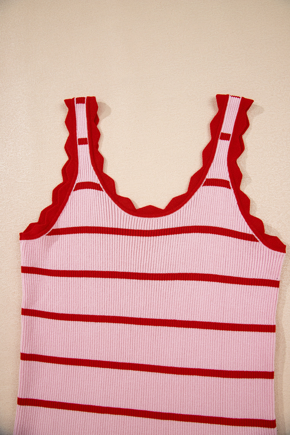 Rose Stripe Striped Scalloped Edge U Neck Sleeveless Sweater Vest