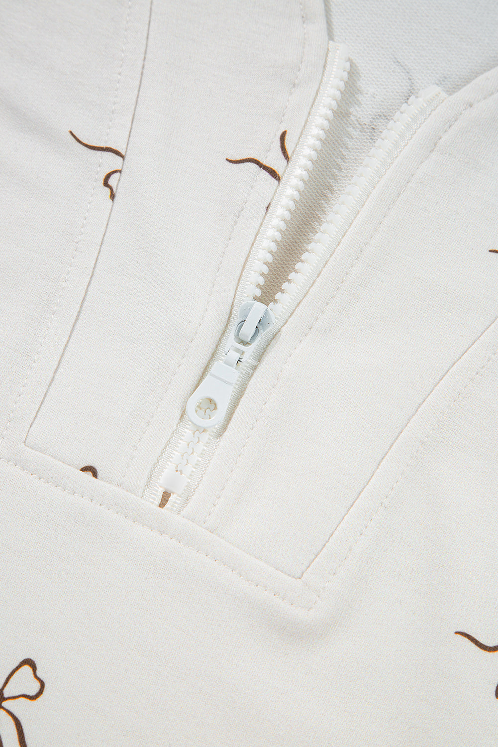 Beige Bow Print Half Zip Tank and Shorts 2pcs Set