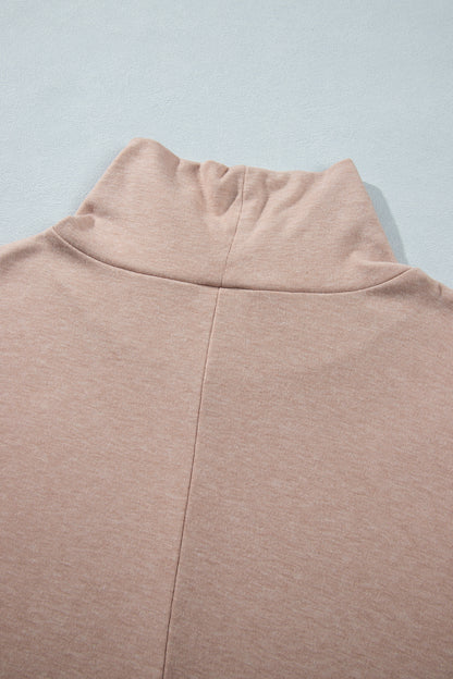 Smoke Gray High Neck Long Sleeve Shift Blouse