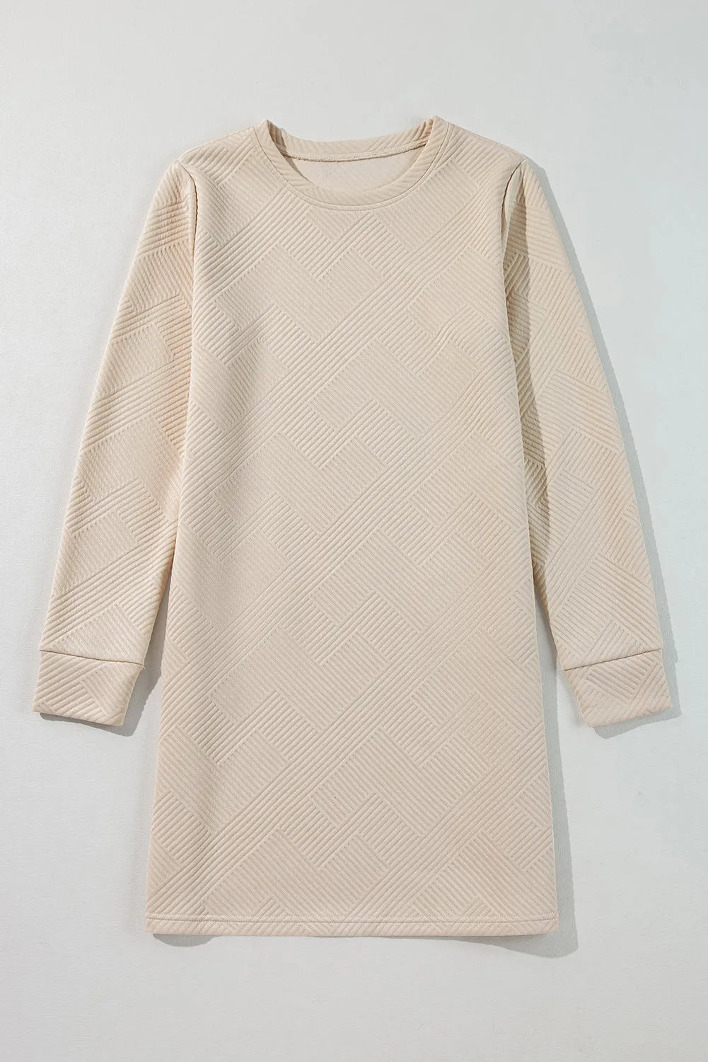 Apricot Solid Color Textured Long Sleeve Shift Dress - Chic Meadow Boutique 