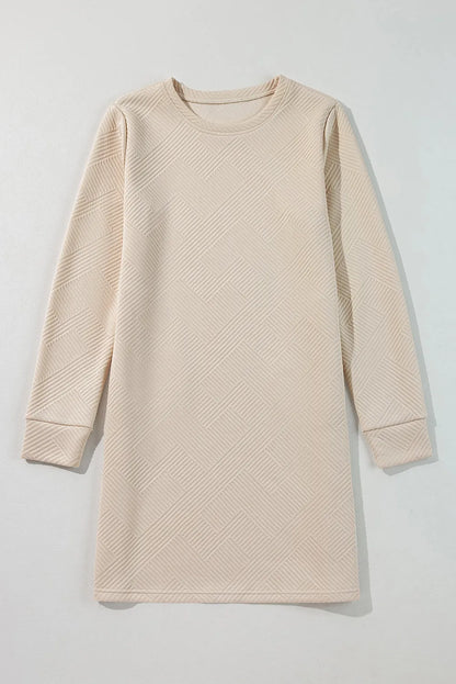 Apricot Solid Color Textured Long Sleeve Shift Dress - Chic Meadow Boutique 