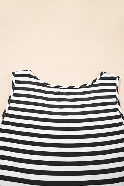 Black Stripe U Neck Sleeveless Loose Fit Mini Dress