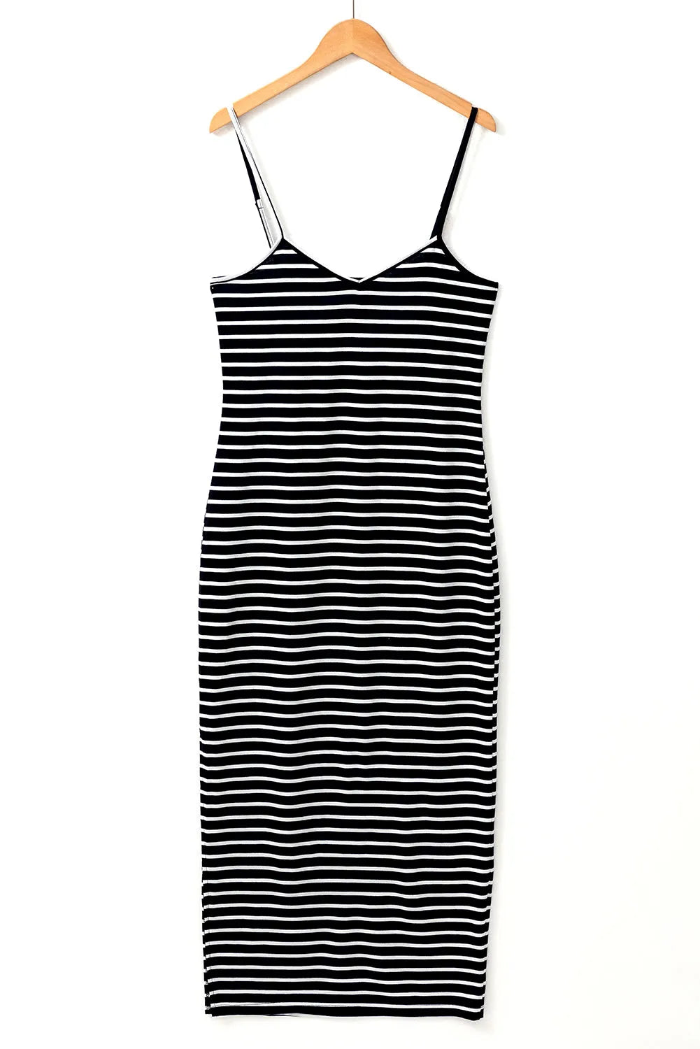 Black Stripe Asymmetric Shoulder Tee Slit Pencil Dress Set - Chic Meadow Boutique 