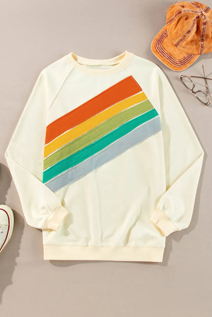 Apricot Rainbow Colorblock Striped Pullover Sweatshirt - Chic Meadow Boutique 