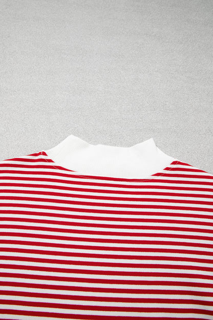 Red Stripe Oversize Mock Neck Sweatshirt and Shorts Set