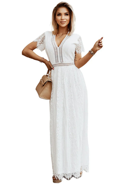 White Blue Fill Your Heart Lace Maxi Dress - Chic Meadow Boutique 